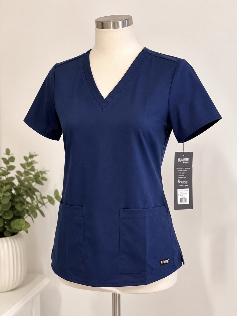 Grey’s Anatomy by Barco Scrub Top Women’s M Navy Blue Stretch V-Neck NWT